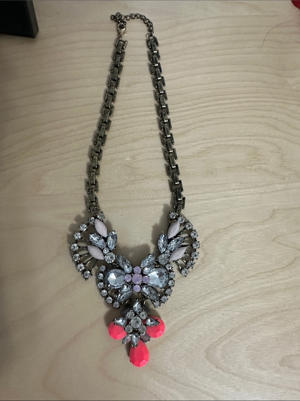 Francesca's Collections Pink & Clear Crystal Statement Necklace
